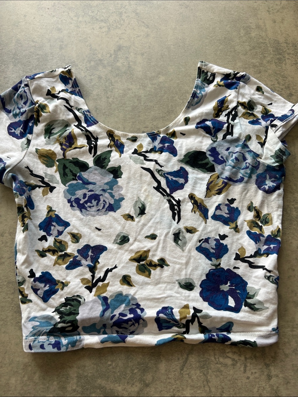 Garage White Crop Top with Blue & Green Floral Print